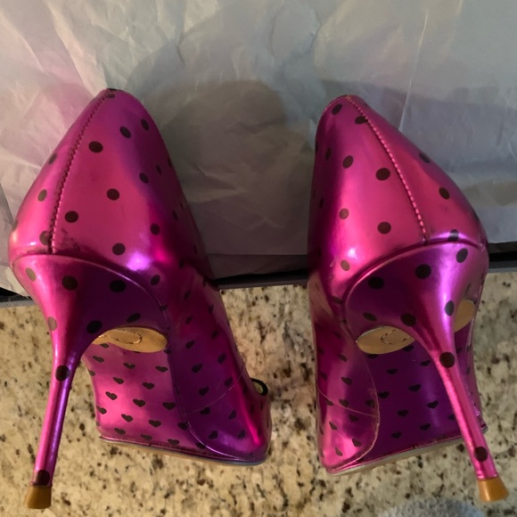 Designer Sofia Webster Luella Pink Metallic Foil Hearts Stiletto Heels SZ 39 - Picture 4 of 8